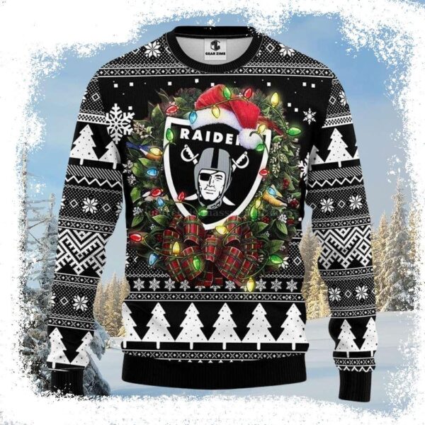 Laurel Wreath And Raiders Logo Print Ugly Christmas Sweater – Gifts For Him - available at - rugbyfanstore.com