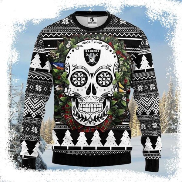 Laurel Wreath And skull Oakland Raiders Ugly Christmas Sweater – For True Fans - available at - rugbyfanstore.com