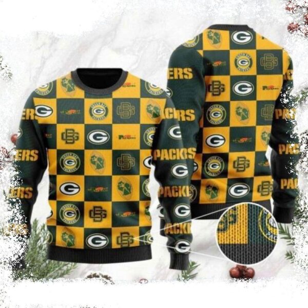 Logo Checkered Flannel Design Ugly Sweater – Perfect For Packers Fans - available at - rugbyfanstore.com