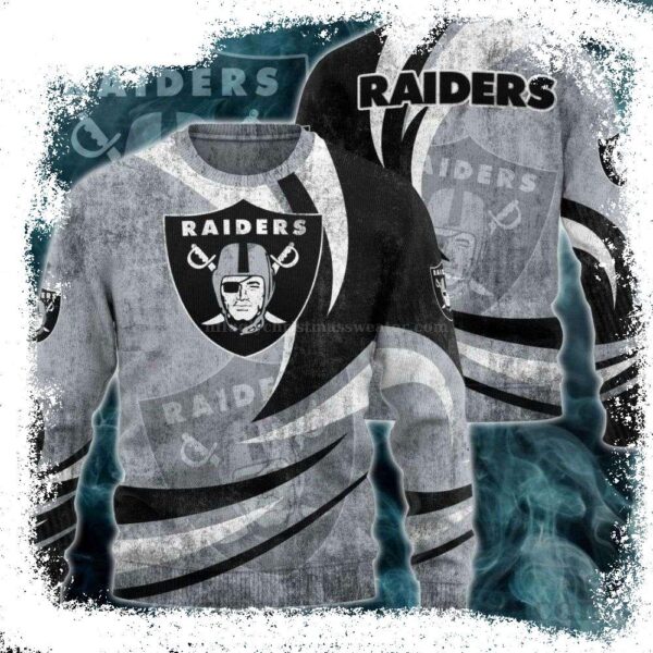 Logo Printed Raiders Ugly Christmas Sweater Gray – Stylish Gift For Him - available at - rugbyfanstore.com