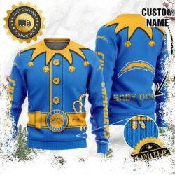 Los Angeles Chargers Ugly Sweater Custom Name NFL Football Gift For Holiday - available at - rugbyfanstore.com