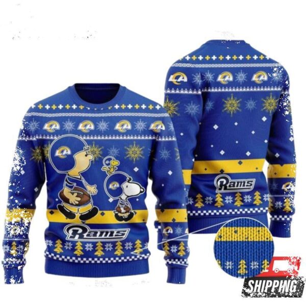 Los Angeles Rams Nfl Funny Charlie Brown Peanuts Snoopy Ugly Christmas Sweaters - available at - rugbyfanstore.com