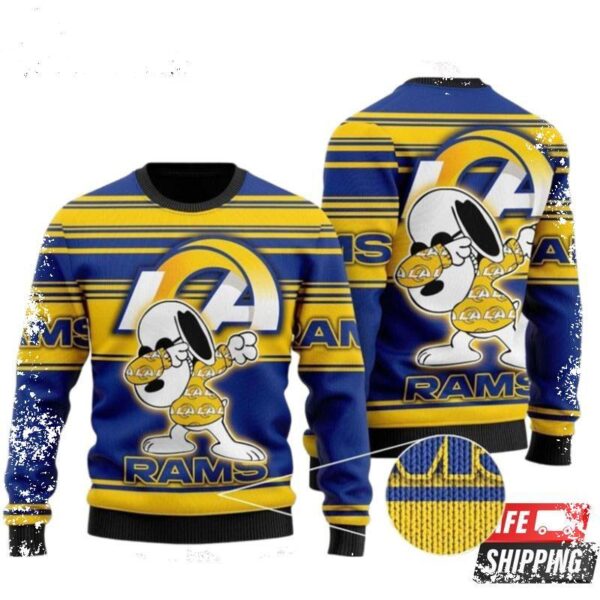 Los Angeles Rams Nfl Peanuts Snoopy Dabbing Ugly Christmas Sweaters - available at - rugbyfanstore.com