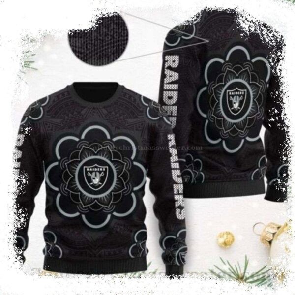 Mandala Logo Oakland Raiders Ugly Christmas Sweater – A Unique Gift - available at - rugbyfanstore.com