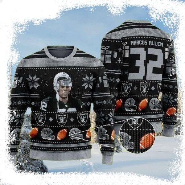 Marcus Lemarr Allen 32 NFL Oakland Raiders Ugly Christmas Sweater – Gift for Him - available at - rugbyfanstore.com