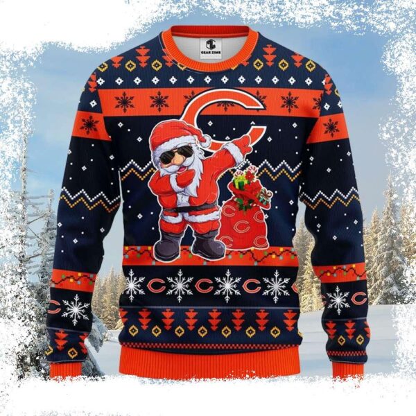 Men’s Chicago Bears Ugly Sweater – Logo Print With Dabbing Santa Claus - available at - rugbyfanstore.com