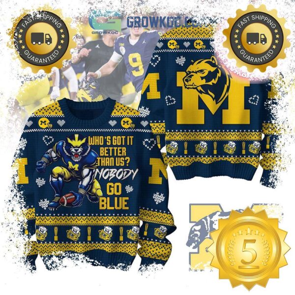 Michigan Wolverines Nobody Better Than Us Ugly Christmas Sweater Gift For Holiday - available at - rugbyfanstore.com