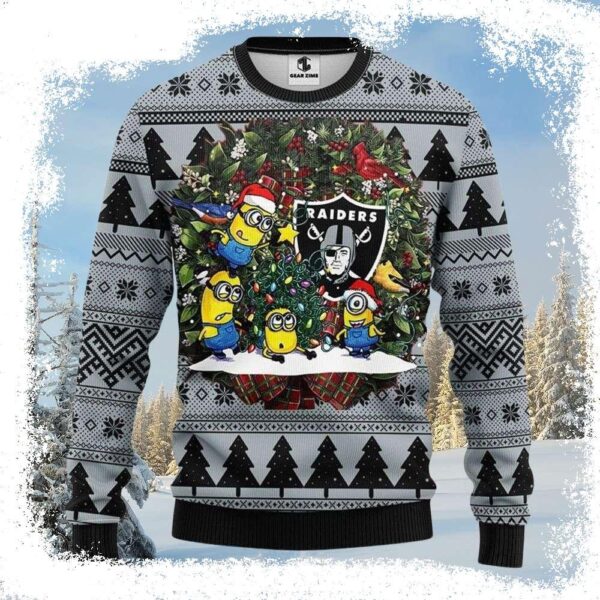 Minion And Laurel Wreath Raiders Ugly Christmas Sweater – Ideal For Fans - available at - rugbyfanstore.com