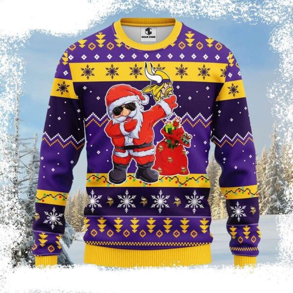 Minnesota Vikings Christmas Sweater – Dabbing Santa Claus Design - available at - rugbyfanstore.com