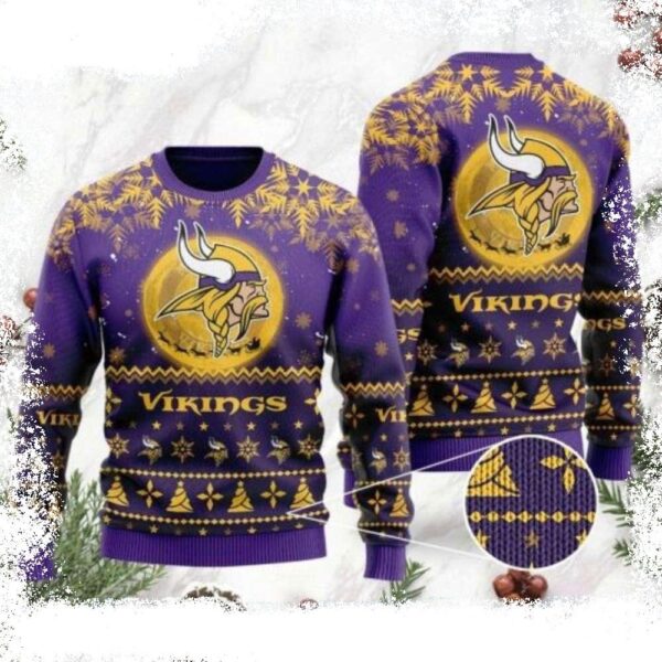 Minnesota Vikings Christmas Sweater – Santa Claus In The Moon Graphic - available at - rugbyfanstore.com