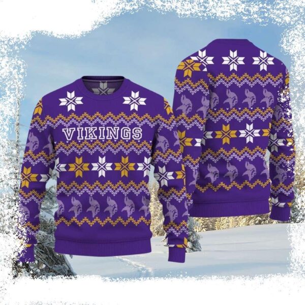 Minnesota Vikings Christmas Sweater With Wool Knitting Pattern - available at - rugbyfanstore.com