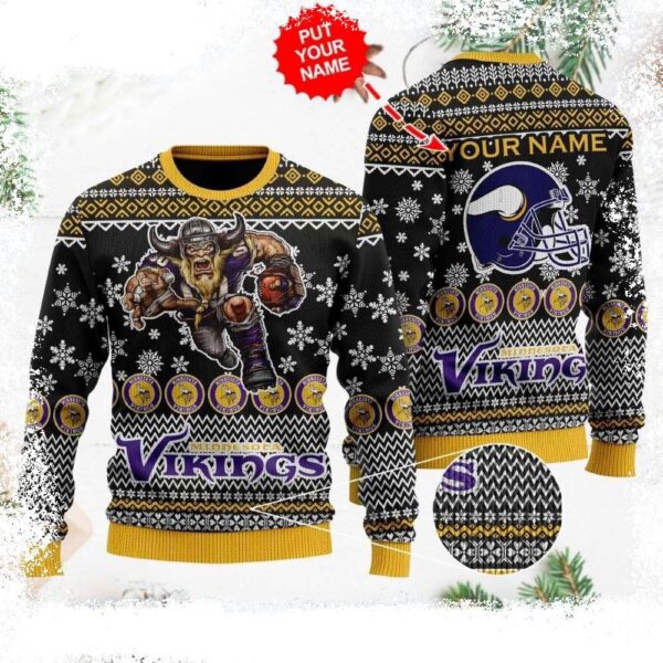 Minnesota Vikings Gifts For Him – Custom Name Football Helmet Sweater - available at - rugbyfanstore.com