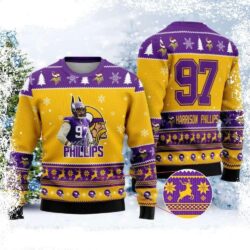 Minnesota Vikings Harrison Phillips Player Ugly Sweater – Custom Name - available at - rugbyfanstore.com