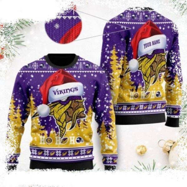 Minnesota Vikings Symbol Wearing Santa Claus Hat – Personalized Ugly Christmas - available at - rugbyfanstore.com