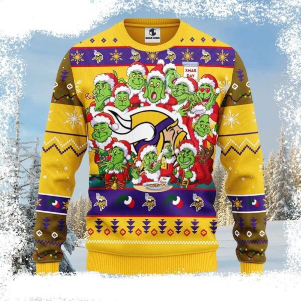 Minnesota Vikings Ugly Christmas Sweater – 12 Grinch Xmas Day Edition - available at - rugbyfanstore.com