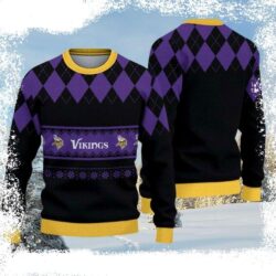 Minnesota Vikings Ugly Christmas Sweater – Logo Print With Diamond Pattern - available at - rugbyfanstore.com