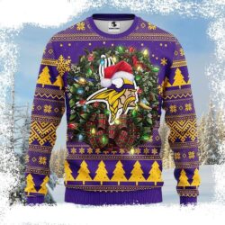 Minnesota Vikings Ugly Christmas Sweater – Logo With Christmas Hat Design - available at - rugbyfanstore.com