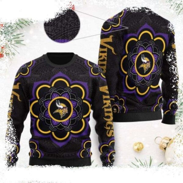 Minnesota Vikings Ugly Christmas Sweater – Mandala Logo Pattern For Him - available at - rugbyfanstore.com