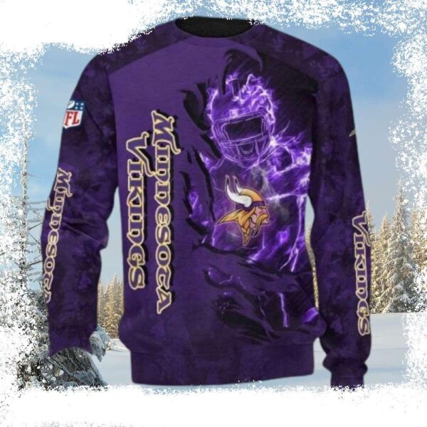 Minnesota Vikings Ugly Christmas Sweater – Purple Soccer Scratch Logo Print - available at - rugbyfanstore.com