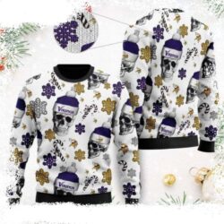 Minnesota Vikings Ugly Christmas Sweater – Santa Skulls Logo Design - available at - rugbyfanstore.com