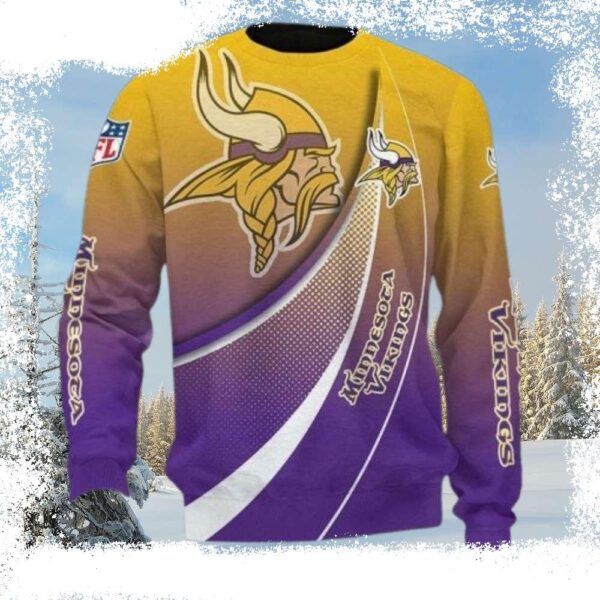 Minnesota Vikings Ugly Christmas Sweater With Yellow Purple Curve Pattern - available at - rugbyfanstore.com