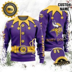 Minnesota Vikings Ugly Sweater Custom Name NFL Football Gift For Holiday - available at - rugbyfanstore.com