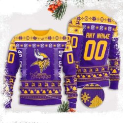 Minnesota Vikings Ugly Sweater – Logo And Football Stadium Graphics - available at - rugbyfanstore.com