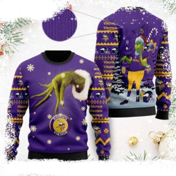 Minnesota Vikings Ugly Sweater – NFL Team Grinch Graphics Edition - available at - rugbyfanstore.com