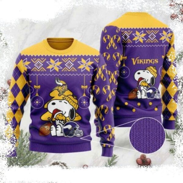 Mn Vikings Christmas Sweater – Funny Snoopy Design And Festive Logo Print - available at - rugbyfanstore.com