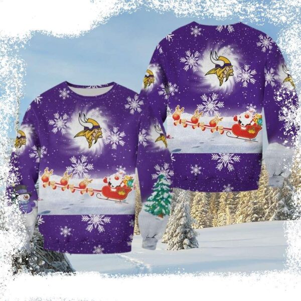 Mn Vikings Ugly Christmas Sweater – Logo Print With Santa Claus Giving Presents - available at - rugbyfanstore.com