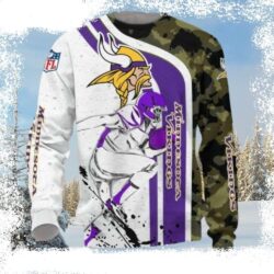 Mn Vikings Ugly Christmas Sweater – White Purple Camo Logo Print - available at - rugbyfanstore.com