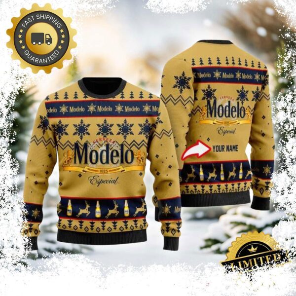 Modelo Especial Custom Name Snowflake Ugly Christmas Sweater - available at - rugbyfanstore.com