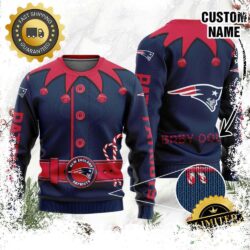 New England Patriots Ugly Sweater Custom Name NFL Football Gift For Holiday - available at - rugbyfanstore.com