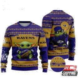 New Nfl Baby Yoda Baltimore Ravens Christmas Ugly Christmas Sweaters - available at - rugbyfanstore.com