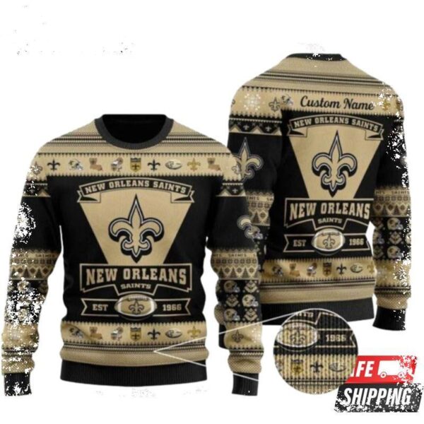 New Orleans Saints EST 1966 Big Logo Ugly Christmas Sweaters - available at - rugbyfanstore.com