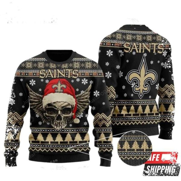 New Orleans Saints Skull Wing Ugly Christmas Sweaters - available at - rugbyfanstore.com