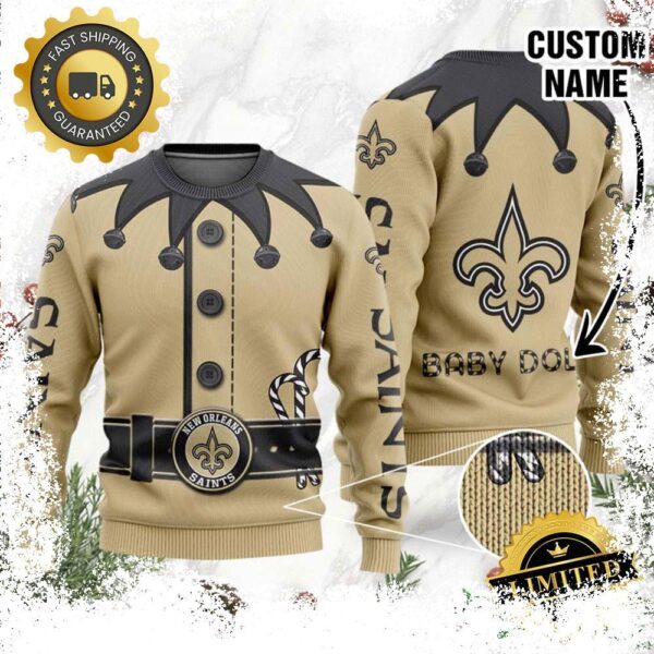 New Orleans Saints Ugly Sweater Custom Name NFL Football Gift For Holiday - available at - rugbyfanstore.com