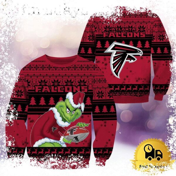 NFL Atlanta Falcons Grinch Custom Name Ugly Christmas Sweater - available at - rugbyfanstore.com