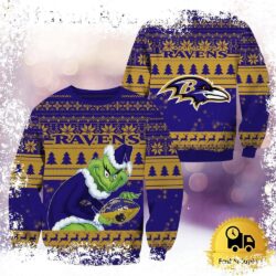 NFL Baltimore Ravens Grinch Custom Name Ugly Christmas Sweater - available at - rugbyfanstore.com