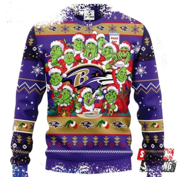 Nfl Baltimore Ravens Multi Grinch Face Ugly Christmas Sweaters - available at - rugbyfanstore.com