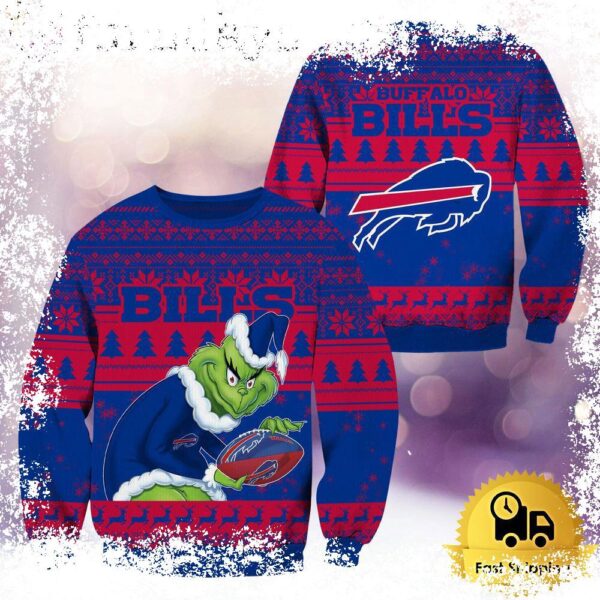 NFL Buffalo Bills Grinch Custom Name Ugly Christmas Sweater - available at - rugbyfanstore.com