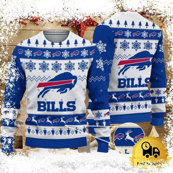 Show your Bills pride this holiday season with our festive and ugly Christmas sweater! Featuring bold Buffalo Bills team colors and designs, this sweater is sure to turn heads. Shop now and get ready -Image 1 - rugbyfanstore.com