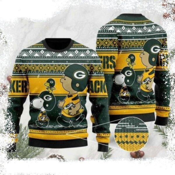 NFL Charlie Brown And Snoopy Green Bay Packers Ugly Xmas Sweater - available at - rugbyfanstore.com