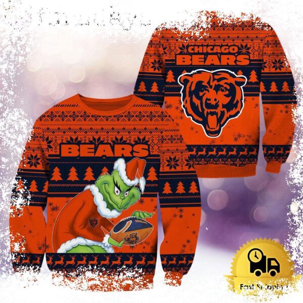 NFL Chicago Bears Grinch Custom Name Ugly Christmas Sweater - available at - rugbyfanstore.com