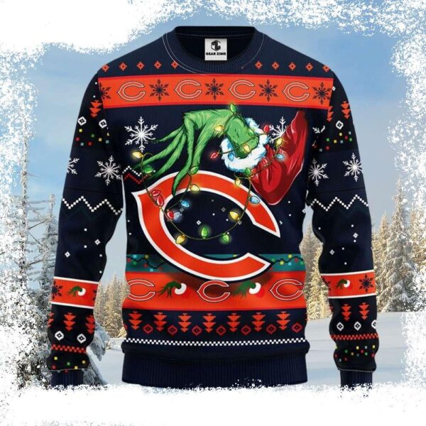 NFL Chicago Bears Light Up Sweater – Celebrate Xmas With Funny Grinch Design - available at - rugbyfanstore.com