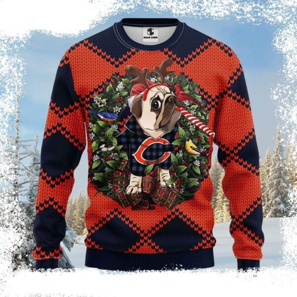 NFL Chicago Bears Ugly Christmas Sweater – Logo Print With Pub Dog - available at - rugbyfanstore.com