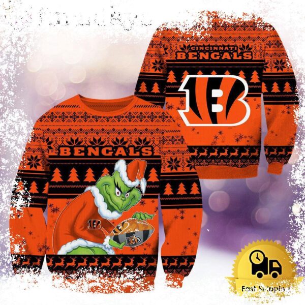 NFL Cincinnati Bengals Grinch Custom Name Ugly Christmas Sweater - available at - rugbyfanstore.com