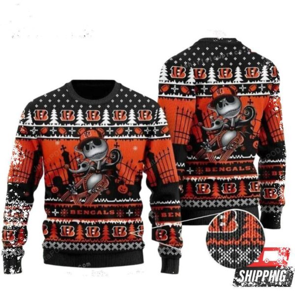 Nfl Cincinnati Bengals Jack Skellington Ugly Christmas Sweaters - available at - rugbyfanstore.com