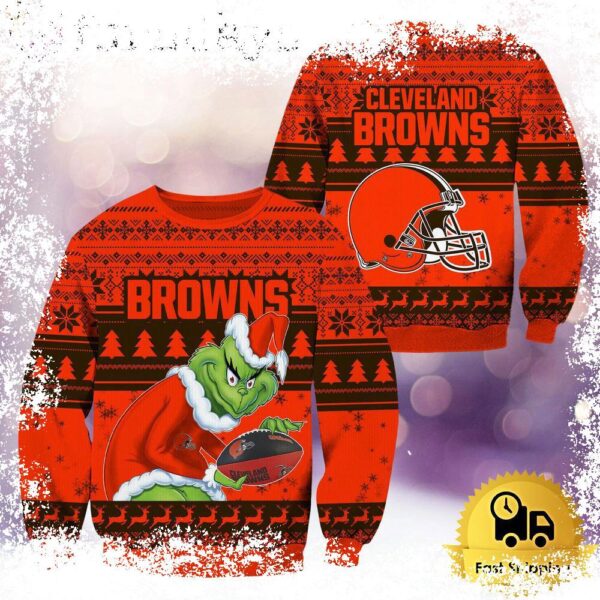 NFL Cleveland Browns Grinch Custom Name Ugly Christmas Sweater - available at - rugbyfanstore.com