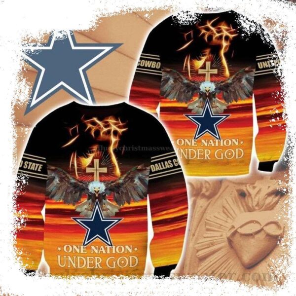 NFL Cowboys Ugly Sweater – One Nation Under God Xmas Sweater - available at - rugbyfanstore.com